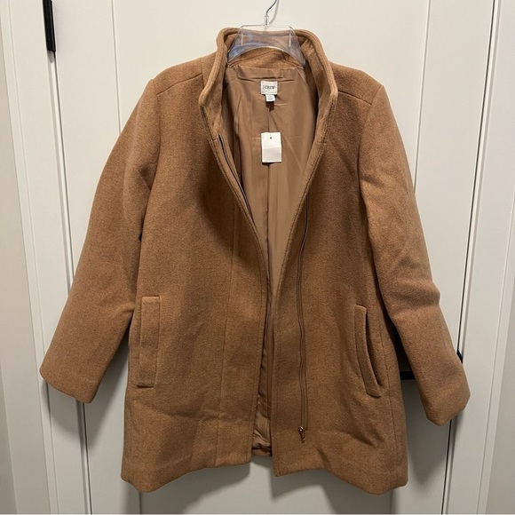 NWT J. Crew Size 12 City coat with button neck Brown BU261 Wool Blend - Picture 5 of 9